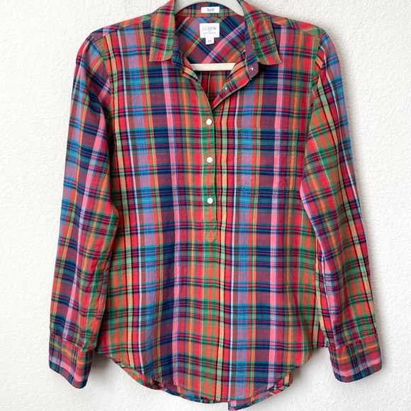J. Crew Tops J Crew Vibrant Plaid Gauze Popover Shirt In Boy Fit Poshmark